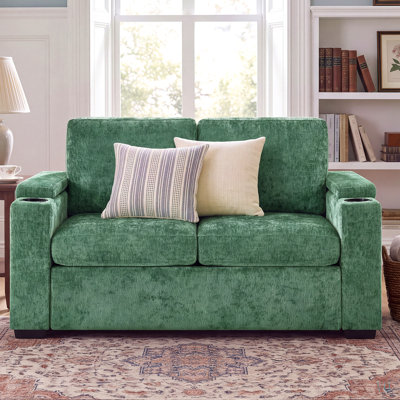 Canapé-lit convertible de 56,7 po avec causeuse convertible avec matelas double, deux porte-gobelets et un espace de rangement pour les accoudoirs pour le salon et l’appartement