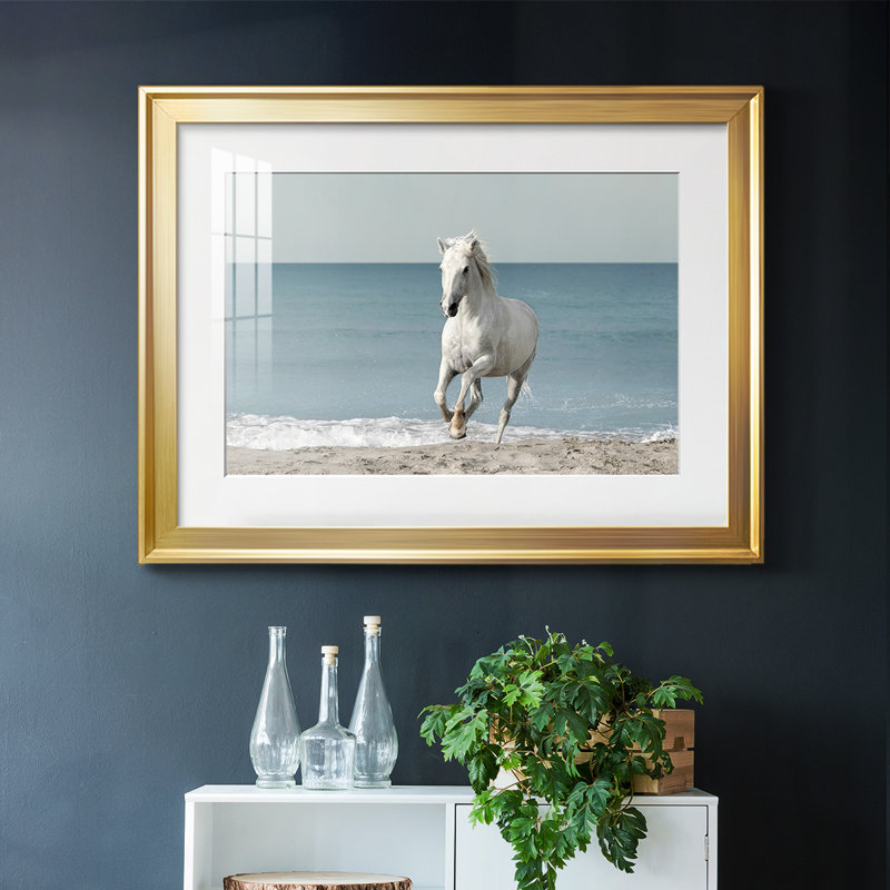Camargue Beach Horse encadré sur papier, Or, H 15 po x l 21 po x P 1,5 po