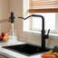 Robinet de cuisine rétractable avec pulvérisateur pivotant à 360 ° - 3 modes de pulvérisation avec débit d'eau horizontal et vertical