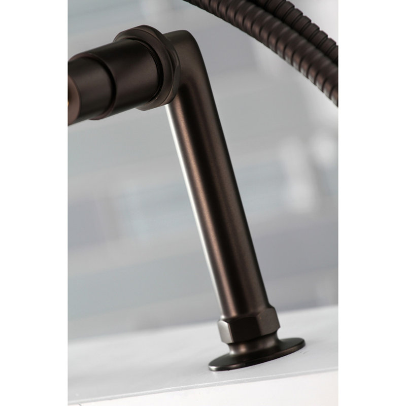 Kingston Brass Concord Three-Handle 2-Hole Deck Mount Clawfoot Tub Faucet with Hand Shower, Oil Rubbed Bronze