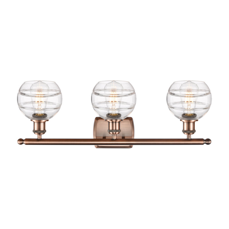 Éclairage de salle de bain à intensité variable à 3 lumières Bienes, Transparent, Cuivre antique