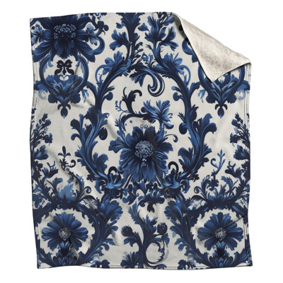 Blue Floral Damask Blankets