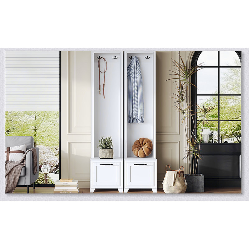 Elegant Free Standing Hall Tree Set of 2, Multifunctional 3-IN-1 Entryway Coat Rack with Black Retro Handles and Storage Drawers, Ideal for Hallways and Living Rooms