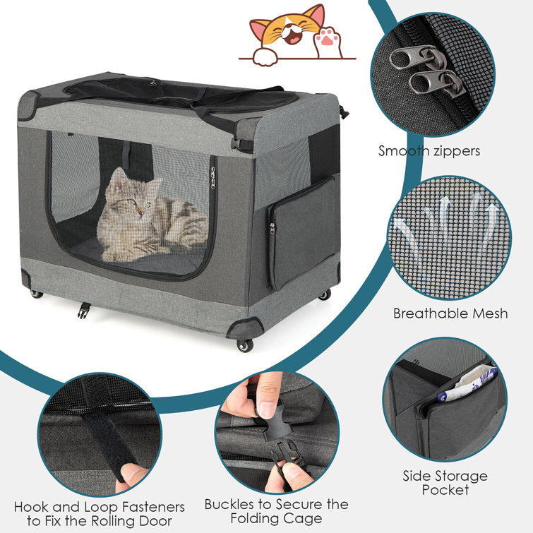 Tucker Murphy Pet™ Extra Large Portable Folding Dog Soft Crate W/ 4  Lockable Wheels Cat Carrier & Reviews
