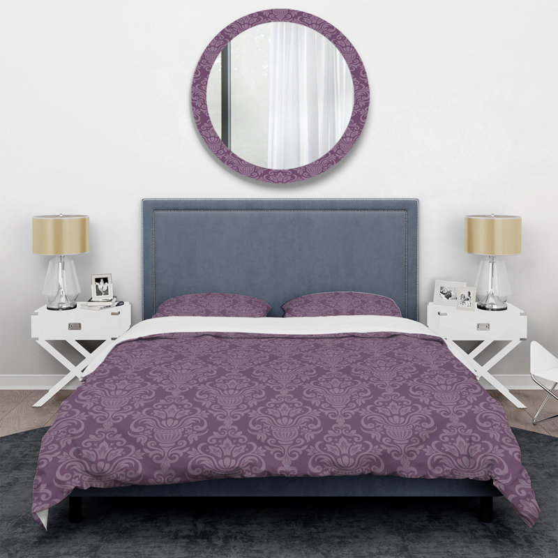 Mauve damassé - ensemble de housse de couette abstrait - microfibre de polyester