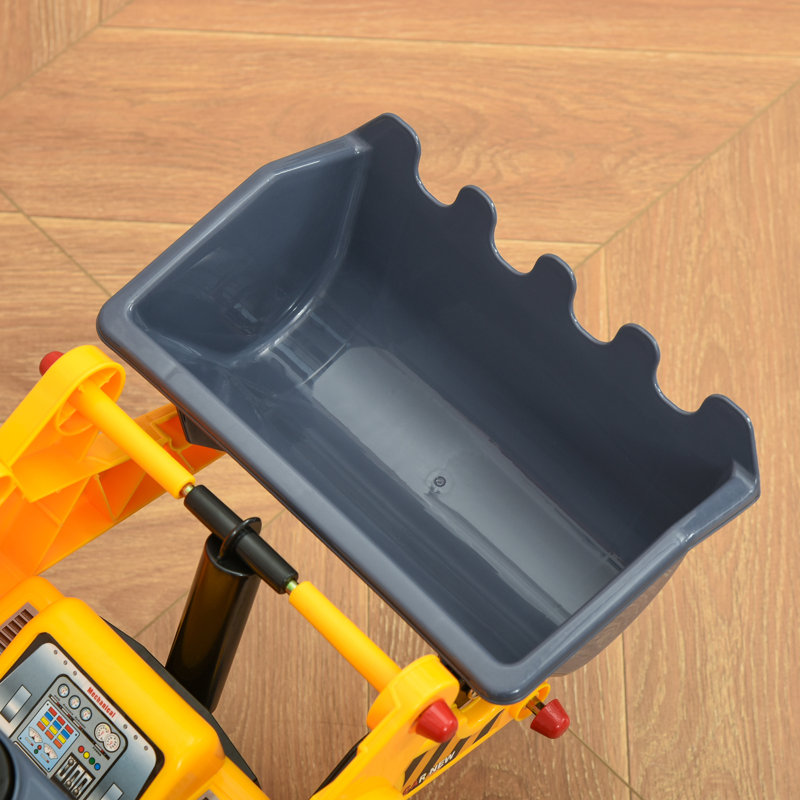 Yellow Plastic Ride-On Bulldozer with Storage and Digging Bucket