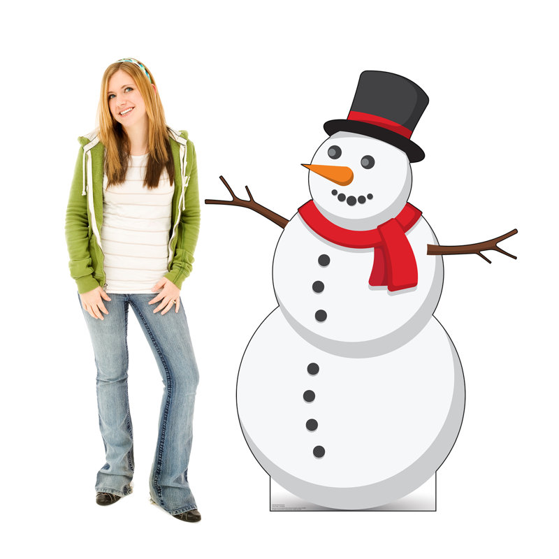 63'' Illustrated Snowman Cardboard Standup with Red Scarf