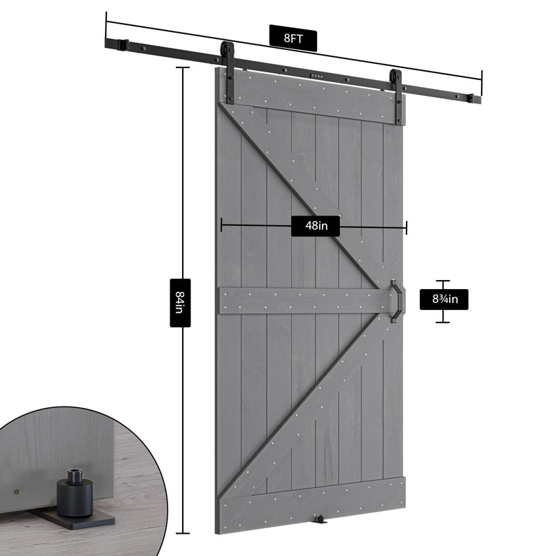 Solid Wood Panelled Barn Door with Installation Hardware Kit, 48" x 84", Grey