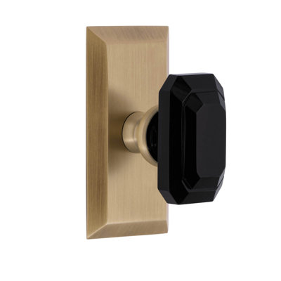 Grandeur Fifth Avenue Short Plate Passage with Baguette Black Crystal Door Knob
