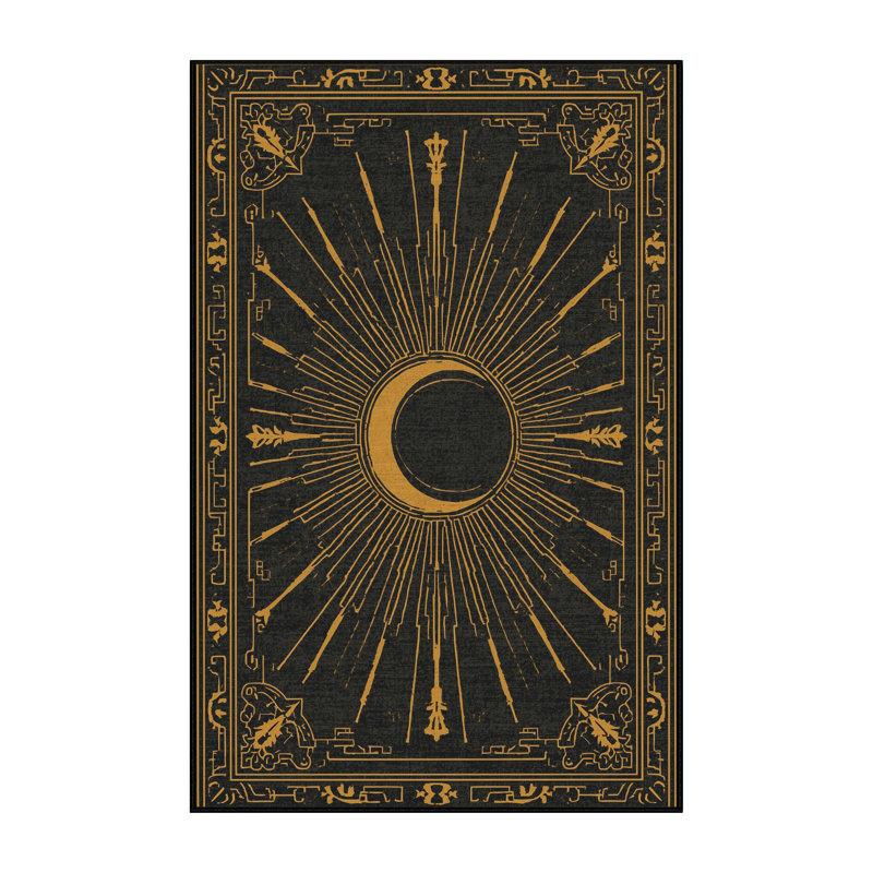 Machine Washable Pryer New Years Modern & Contemporary Abstract Rug in Black – Black Binding, 5x7