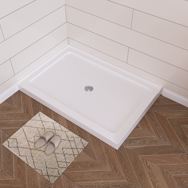 DeerValley 48" x 32" Rectangle Shower Base White Acrylic with Single Threshold Shower Pan, Non-slip Design, White