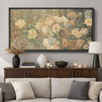 Abstrait botanique rétro, bouquet de fleurs, campagne française, images extra larges, impression sur toile encadrée