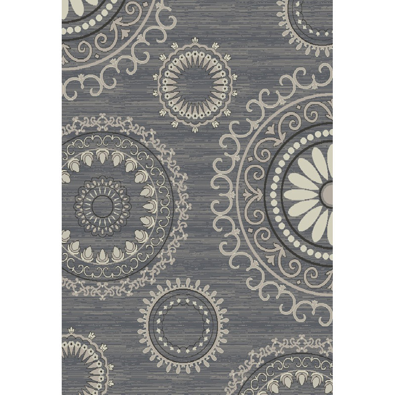 Tapis décoratif grise florale Stratford, Rectangle 7 pi 10 po x 9 pi 10 po