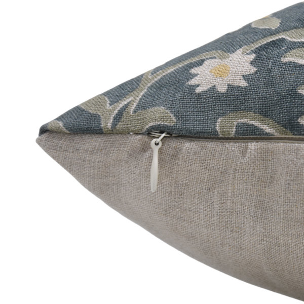 Fabritual Handmade Boho Linen Throw Pillow Cover, 14x36 Inch - Floral Block Print, Chocolate Brown, Sustainable
