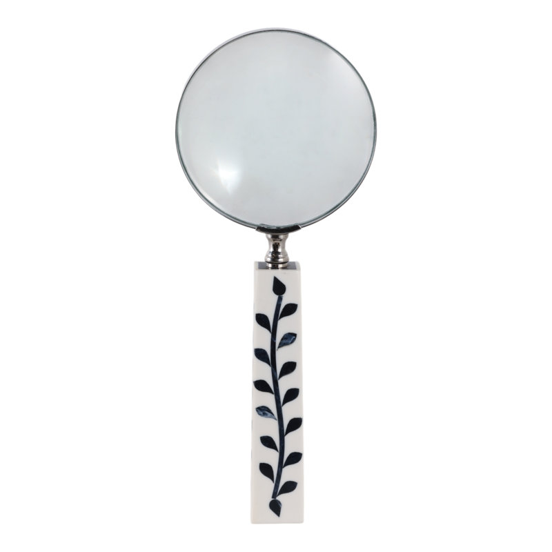 Decorative Objects Resin And Glass Leaf Handle Magnifying Glasses For Home Office Display Set Of 2 - 10" Blue, White, Silver
