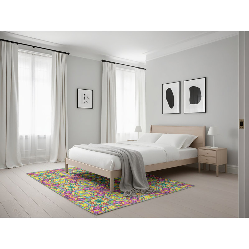 Motif géométrique rose Tapis décoratif, Rectangle 5 pi x 7 pi