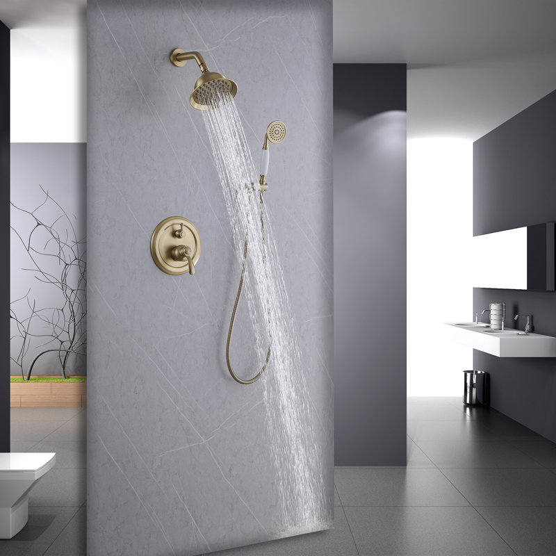 Pressure-Balanced Complete Shower System With Rough-in Valve, Brushed Gold