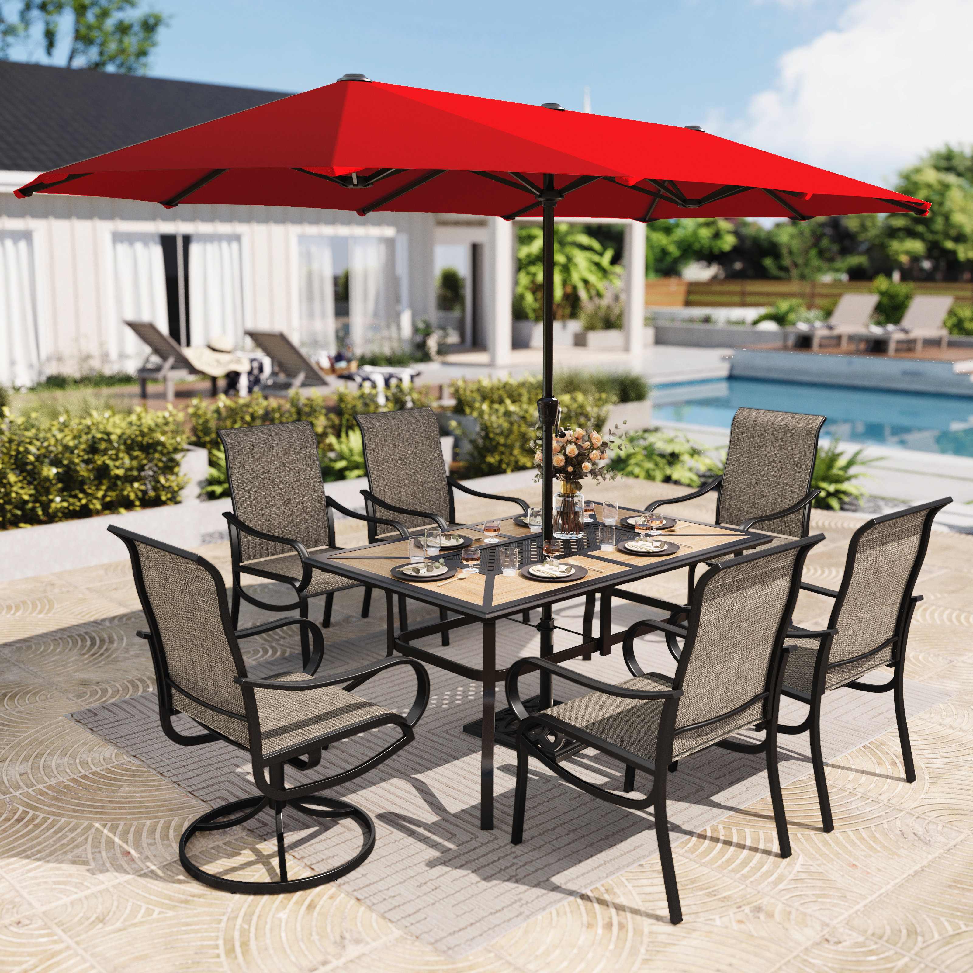 6 person patio sets with umbrella on sale 6-person Patio Dining Outdoor Table Set With Umbrella Lark Manor