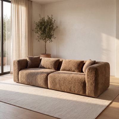 Compressed Sectional Sofa, Oversized 2-Seater Compression Sofa in in Chenille Fabric, Modern Living Room Accent Sofa with Pillows（Brown）