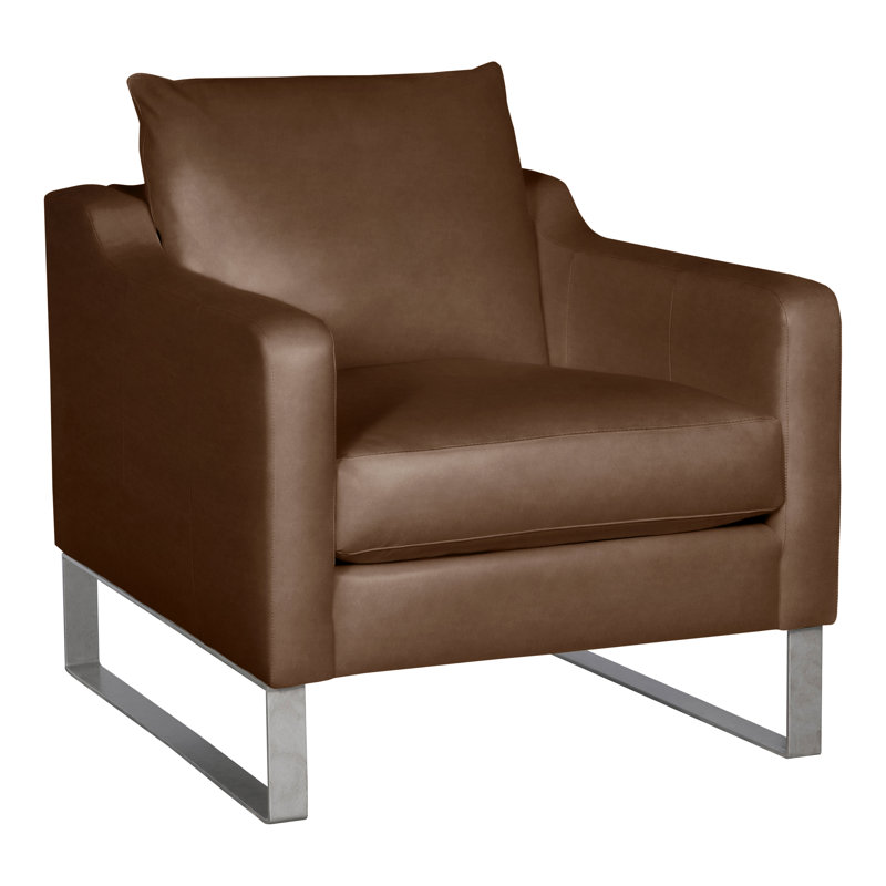 Fauteuil en cuir fleur de l 31,5 po Thea, Cuir véritable brun cassé Gatsby