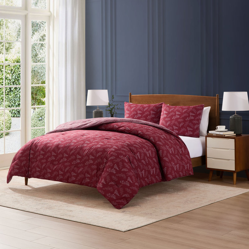 Ensemble d'édredon réversible en microfibre douce, ensemble de literie toutes saisons 3 pièces, Mûre / lavande fumée