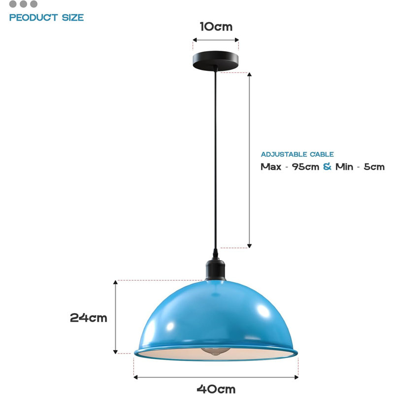 1 - Light Dome Pendant, Light Blue