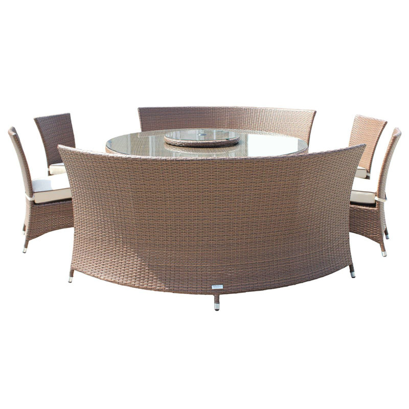 Zoey 6 - Person Patio Dining Set with Round Table , Cushions Included, Chocolate/Cream