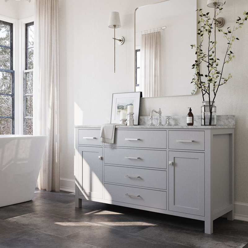 Aberdeenshire 60" Single Bathroom Vanity with Carrara White Marble Top, Gray