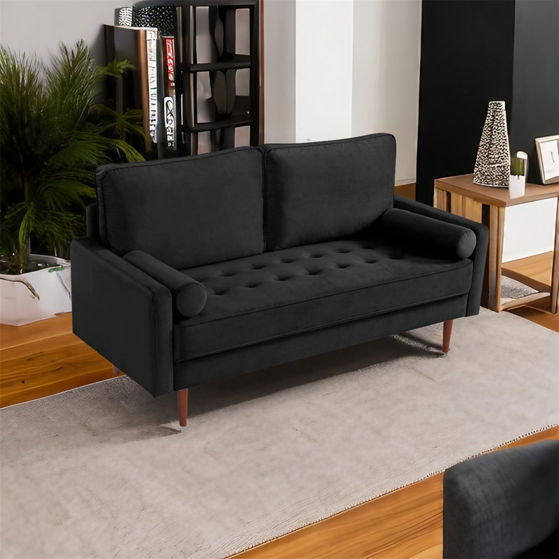 Causeuse en velours de 68,9 po Ellaya, Velours noir