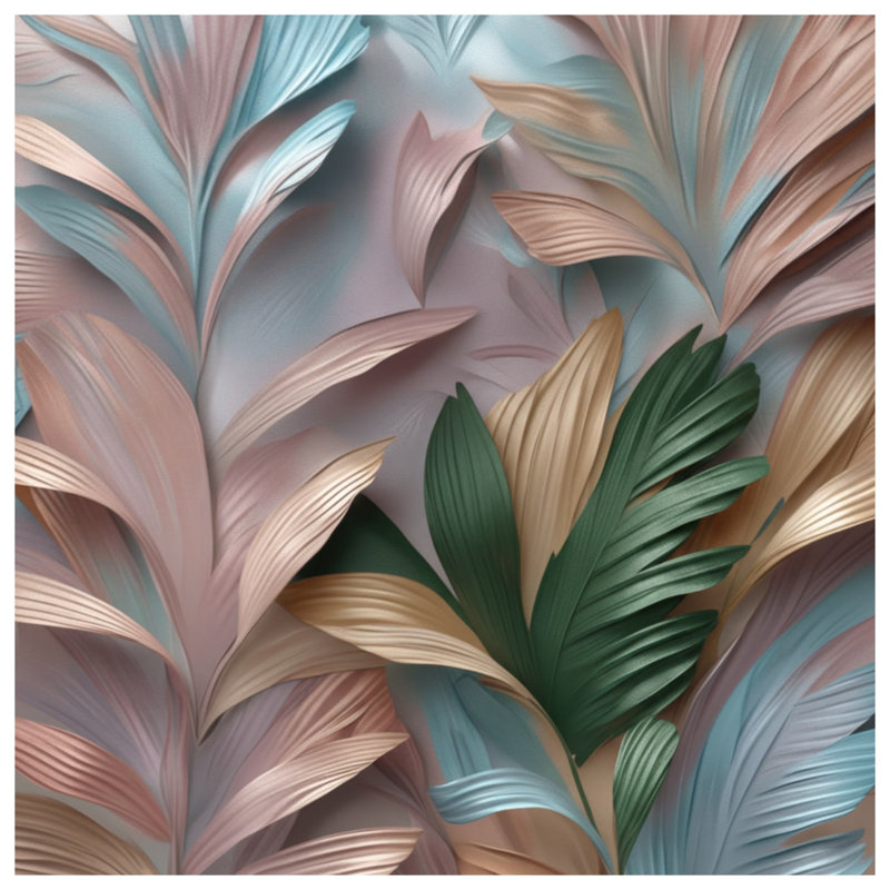 Couvertures texturées à motif de feuilles, L 60 po x H 80 po, Vert moyen / beige clair