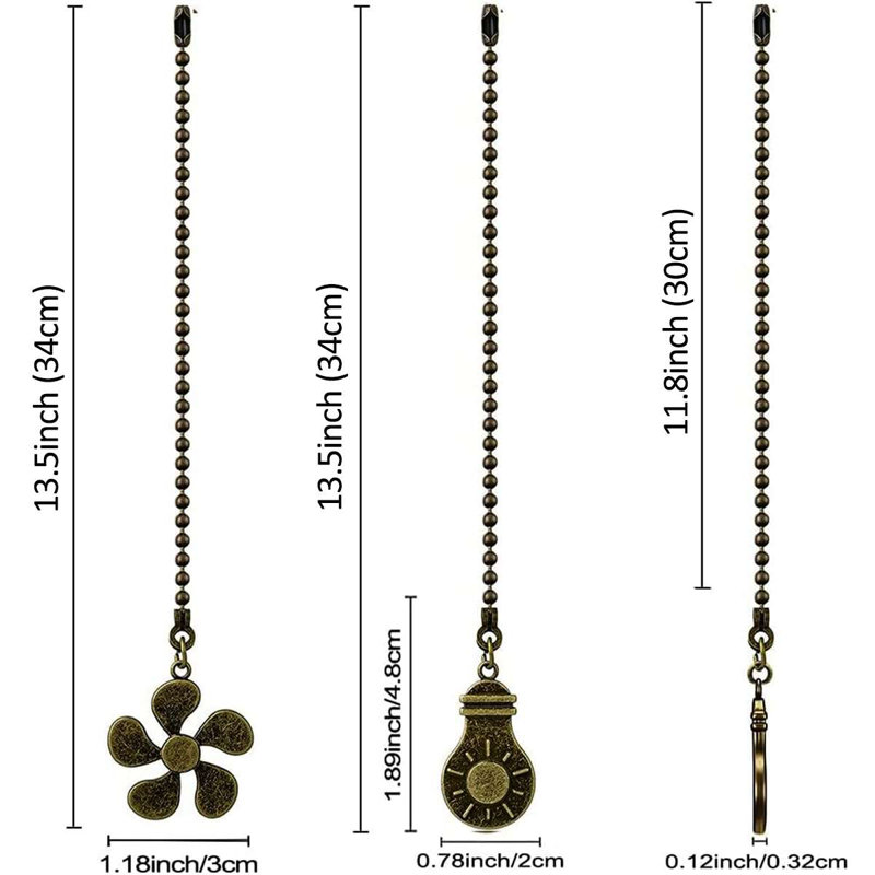 Ceiling Fan Pull Chains 12" with Decorative Pendant Extension (Set of 6), Brown
