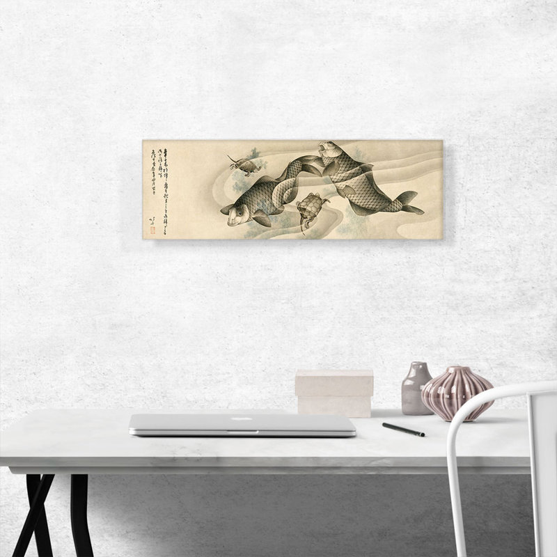 " Picture of Koi Carp and Turtles 1813 " by Katsushika Hokusai Oil Painting, 12" H x 36" W x 0.75" D