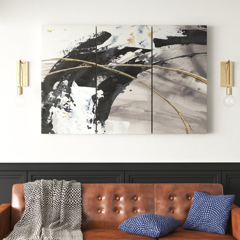 Ensemble de 3 peintures abstraites sur toile Glam Painted Arcs - Painted Arcs I, H 28 po x l 36 po x P 1 po