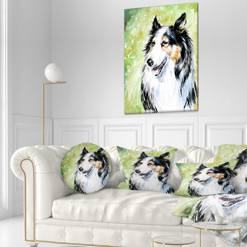 Coussin lombaire en aquarelle animal collie dog