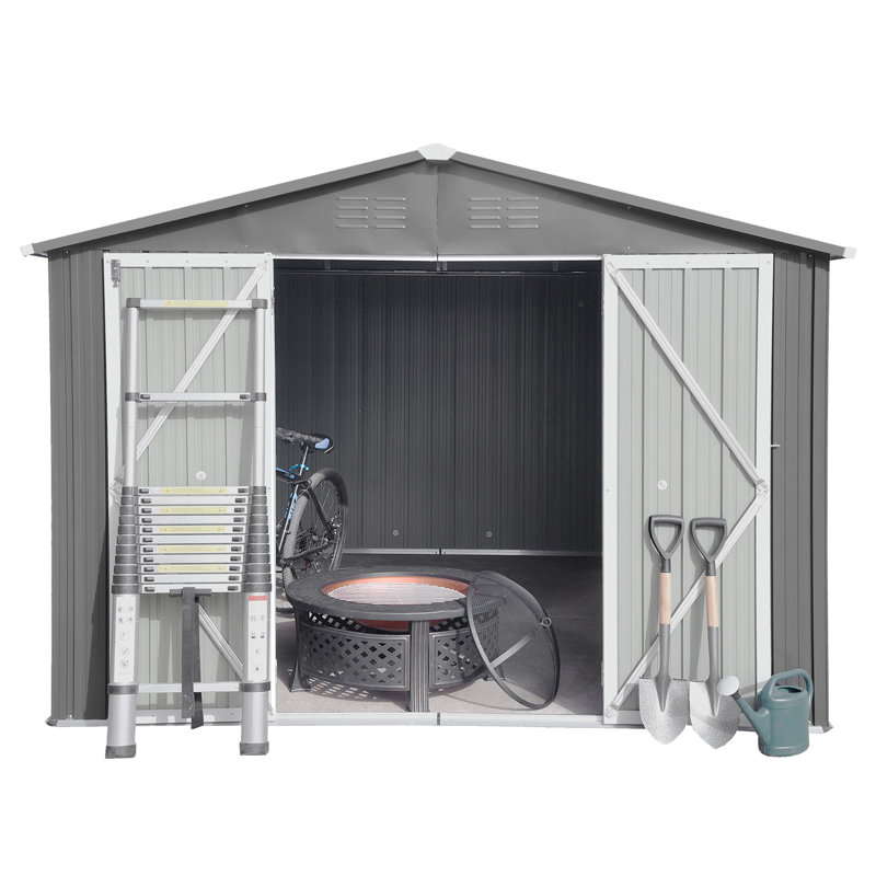 Metal garden sheds outdoor storage sheds, Light Gray/White, 79" H x 144" W x 120" D