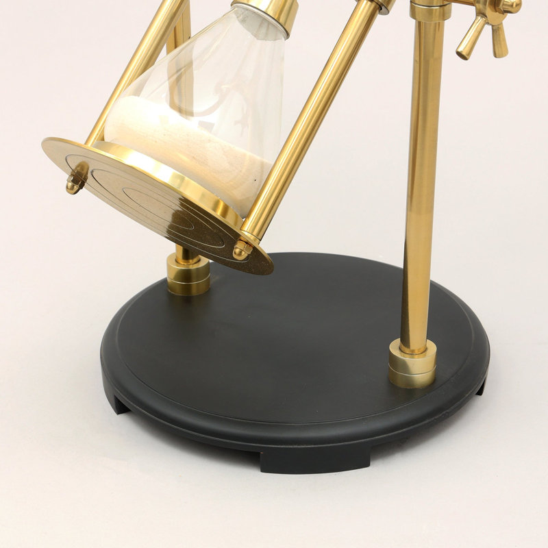 Golden Hour Sand Timer Table with Aluminum Body & Wooden Base - Gold & Black