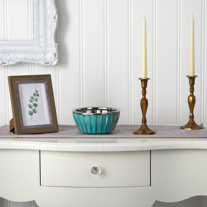 Vase de table en céramique Arvide, Sarcelle, H 3,5 po x l 7,25 po x P 7,25 po
