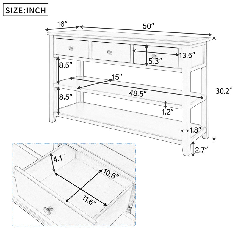 50" Console Table Sofa Table with Drawers and Shelf for Entryway, Espresso Top/Espresso Base