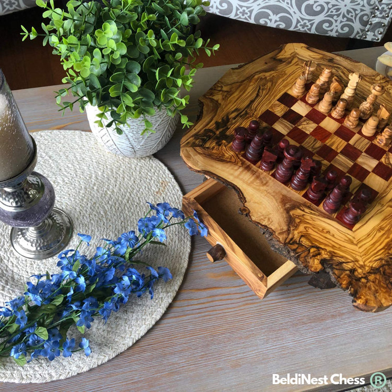 Jeu d'échecs rustique en bois d'olivier rouge - édition de luxe - jeu d'échecs en bois