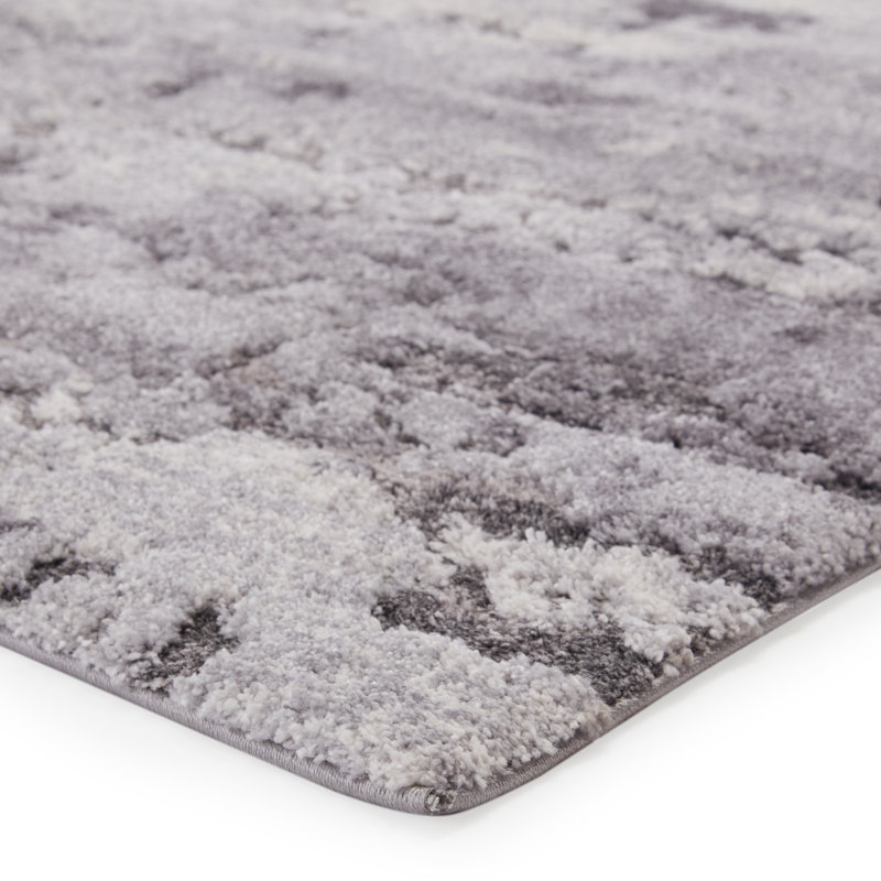 Tapis gris / ivoire à motif abstrait Gerwar, Tapis de couloir : 3 pi x 10 pi