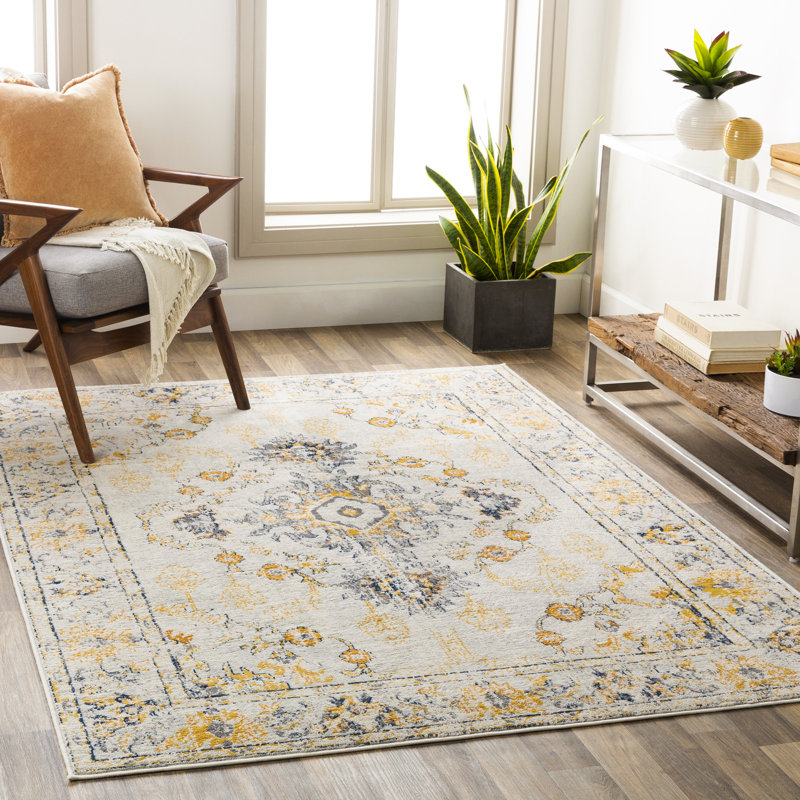 Cabe Oriental Yellow Area Rug, Rectangle 6'7" x 9'