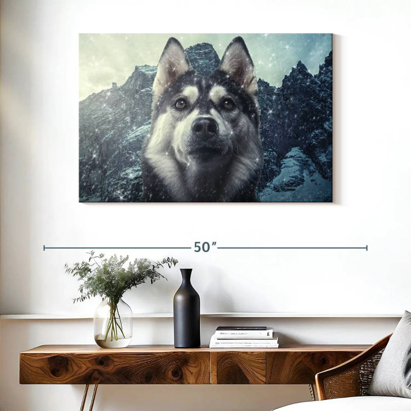 Winter Siberian Husky, 26" H x 39" W