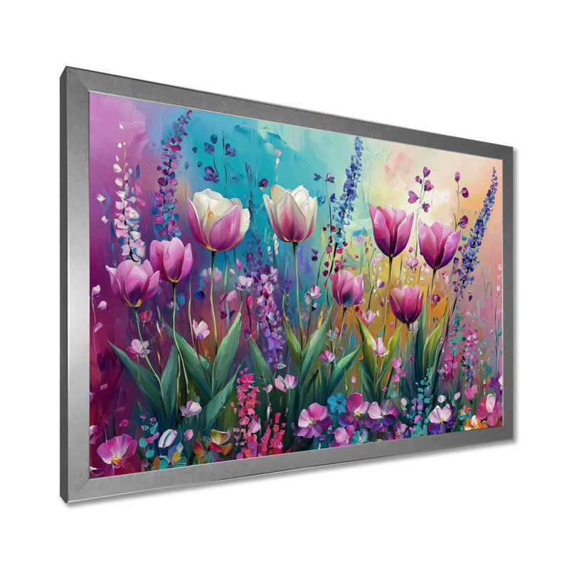 Iolia Fantasy, lavande et tulipes champ II - tulipes, art mural, H 24 po x l 32 po, Reproduction encadrée d'une seule photo