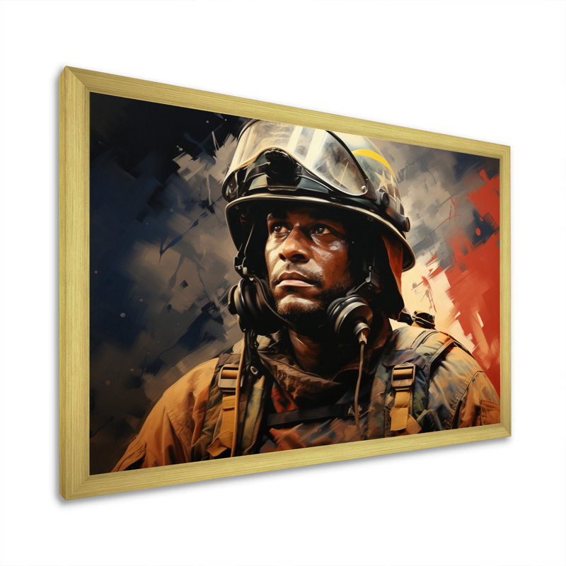 Portrait de pompier III - reproduction sur toile, H 34 po x l 44 po x P 1,5 po, Cadre doré à une seule photo