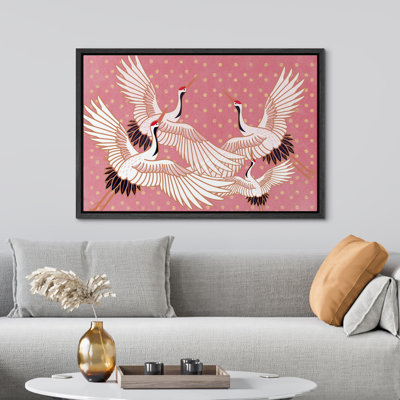 "IDÉE4WALL", reproduction d'art sur toile encadrée, décoration de chambre BCBG, motif d'oiseaux à pois rose, nature, décoration, multicolore, rustique coloré pour le salon, la chambre à coucher, le bureau, encadrée sur toile