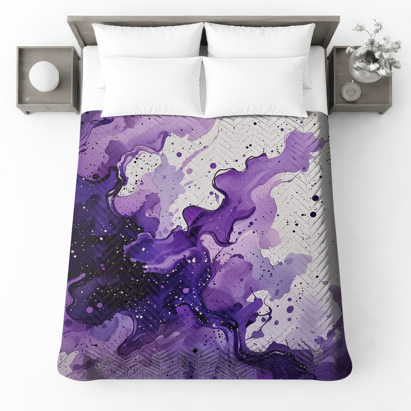 Couvre-lit matelassé mauve à taches d'encre, Double