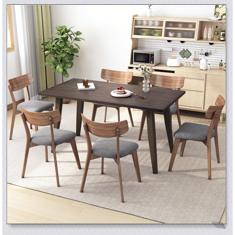 Chaises de salle à manger rembourrées Mid-Century avec cadre en noyer et sièges au design intemporel, gris foncé, Gris foncé