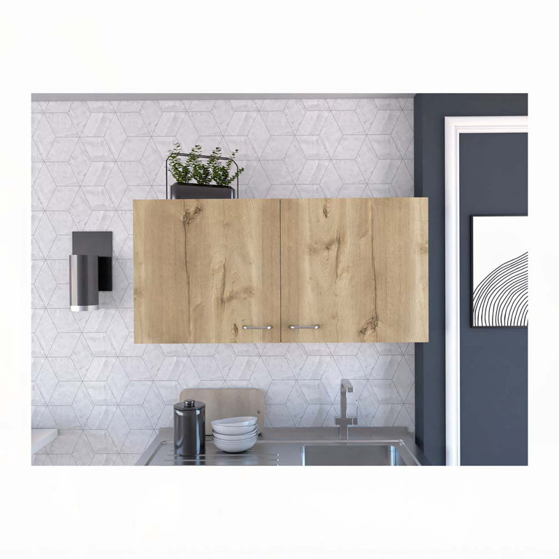 White and Light Oak Rectangle 2-Door Wall Cabinet