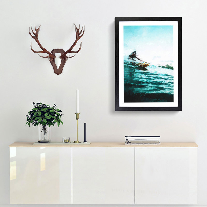 Surfing in Indonesia in Abstract - Framed Print, 48cm H x 36cm W x 2cm D, Black Framed
