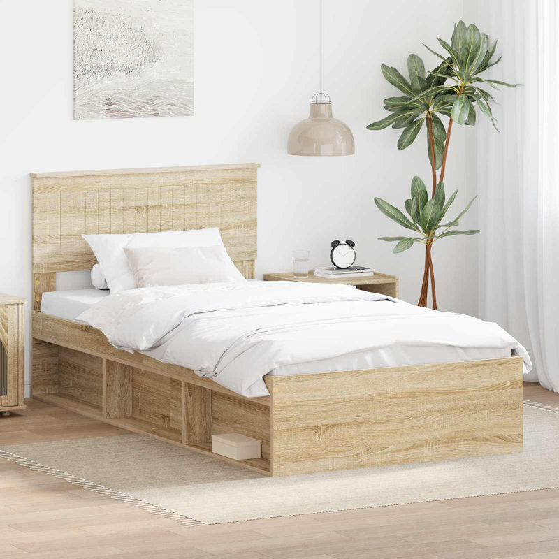 Solid Wood Bed, 100 x 200cm, Sonoma
